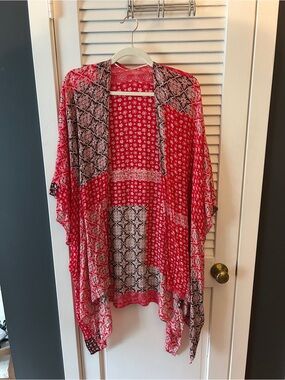 Red Patterned Boho Kimono Cardigan